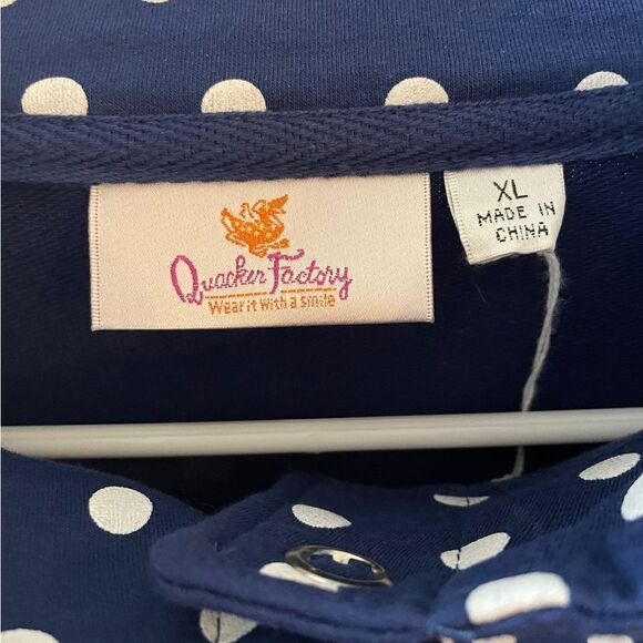 QUACKER FACTORY BLUE POLKA DOT SNAP LIGHTWEIGHT JACKET WITH SLIT POCKETS XL - Picture 6 of 7